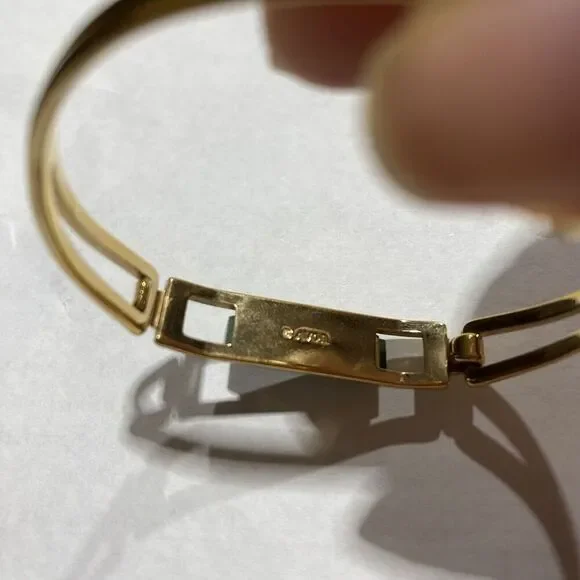 Avon Vintage 1978 Gold-Tone Green Faux Treasured Jade Bar Hinged Bracelet 2.2” - Picture 5 of 12